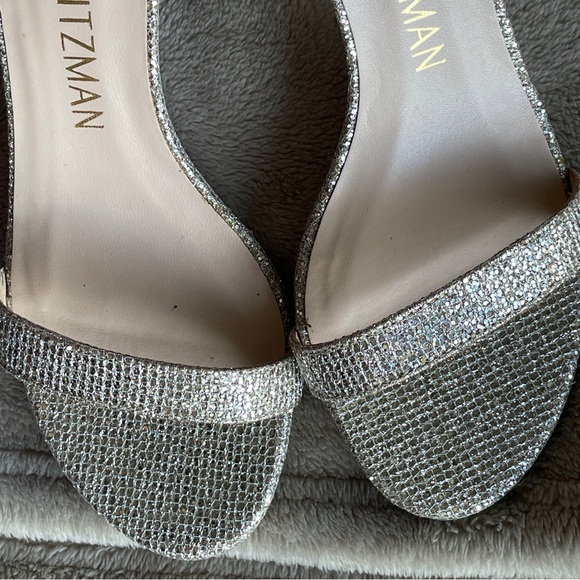 Stuart Weitzman Nudistcurve Glitter Block-Heel Sandals Platino (7) - Picture 9 of 16